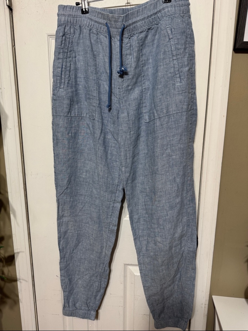 Athleta Light Blue Drawstring Linen Jogger Pants